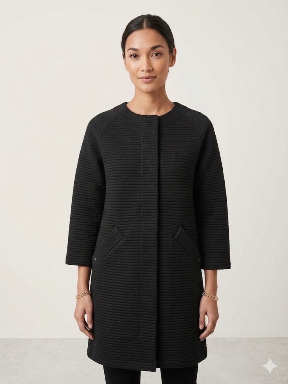 Cop.Copine Black Ribbed Longline Trench Coat